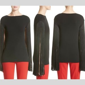 NWT $1259 Michael Kors Collections Fringed Stretch Matte Blouse [SZ XS‎ ]